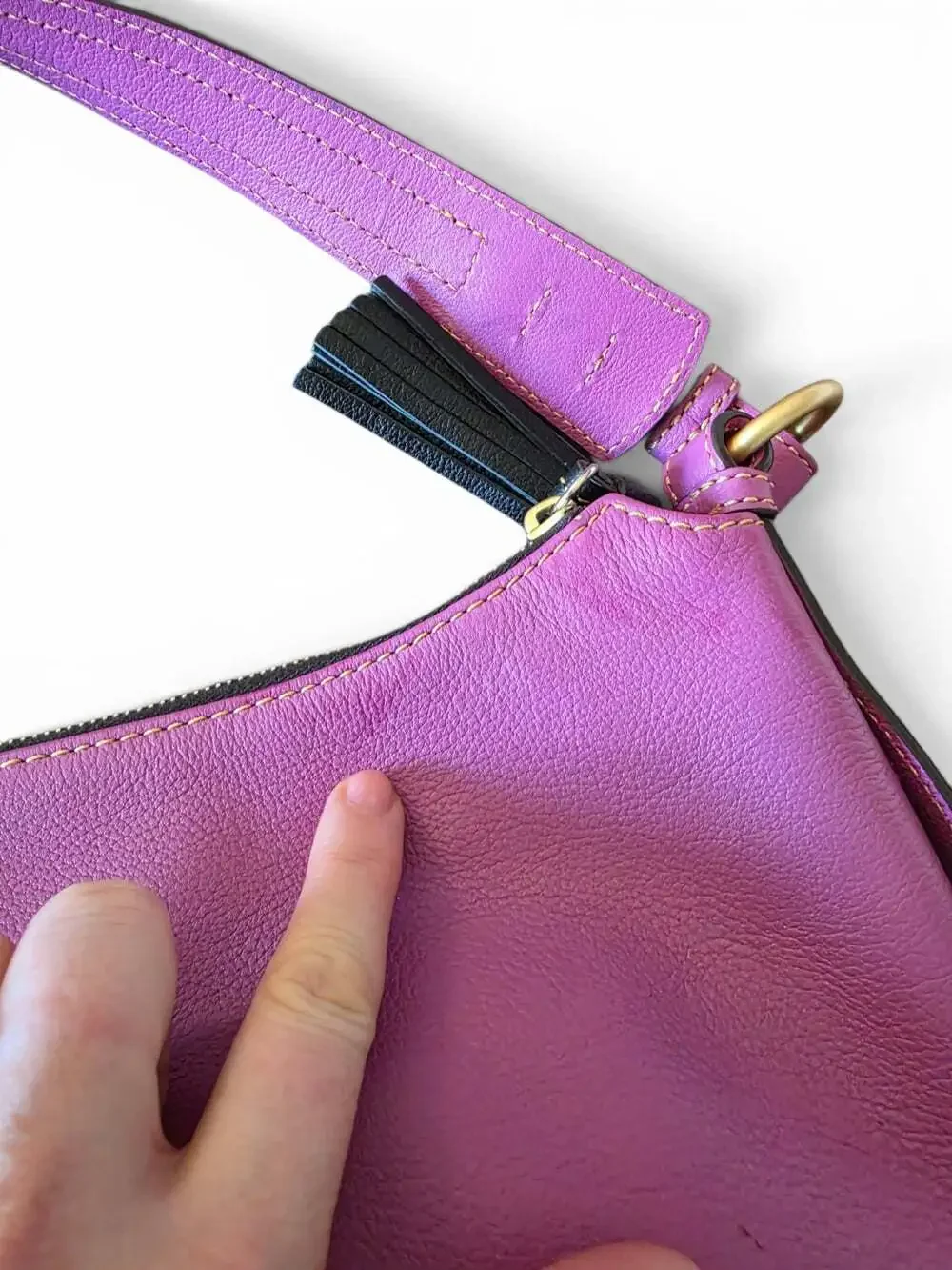 Dooney & Bourke Sophie Pebble Leather Hobo Bag Pink Black Colorblock Tassel